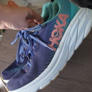 Hoka Rincon Navy and Teal Women's Running Shoes with Pink Logo 9.5